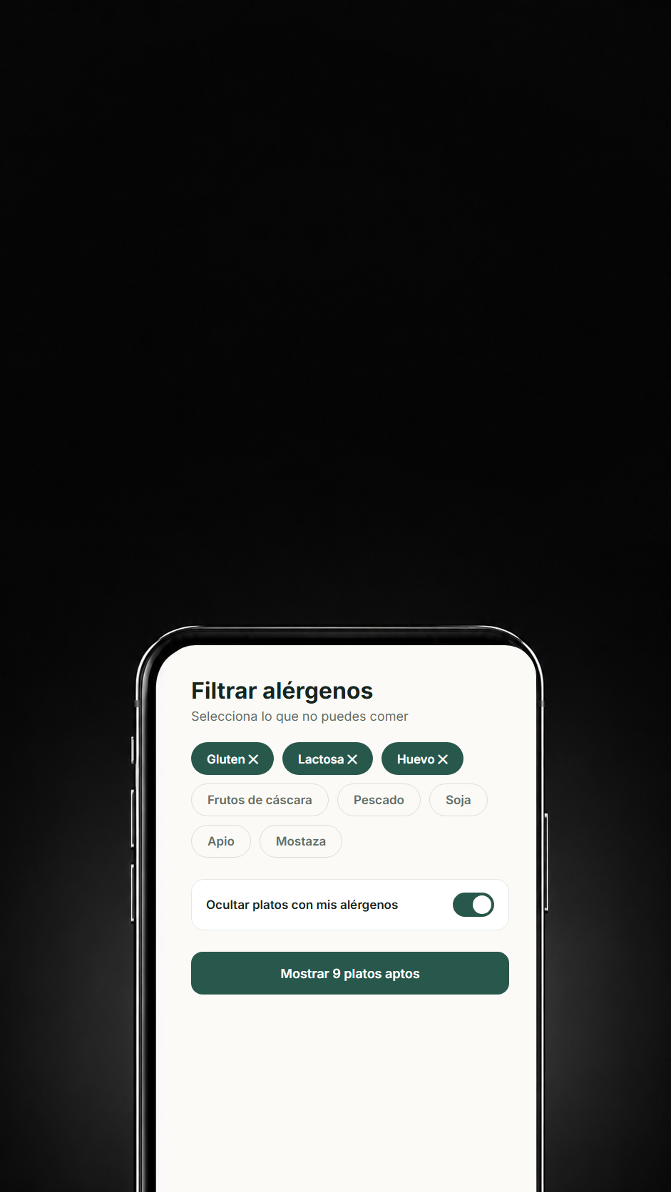 Filtro de alérgenos de menu0 en el móvil