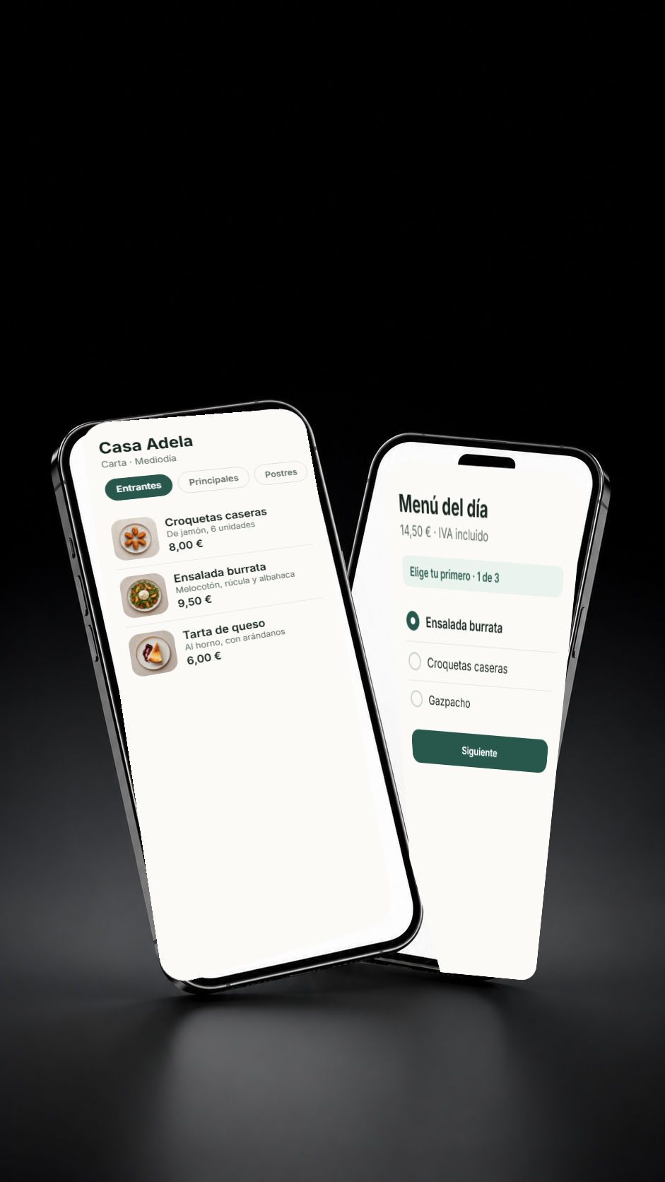 Dos móviles con una carta y un menú del día hechos con menu0